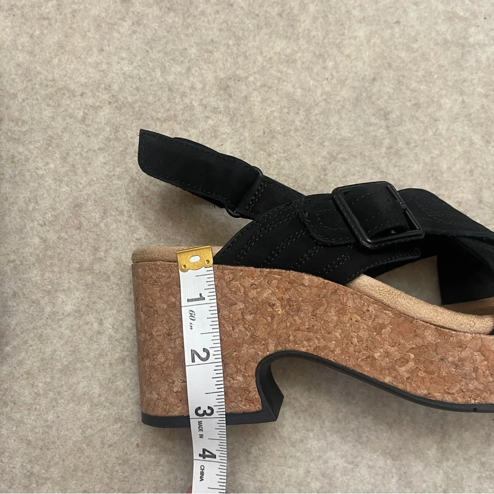 Clark’s Collection Nerisa West Black Cork Platform Heel Sandals Women’s Size 8.5